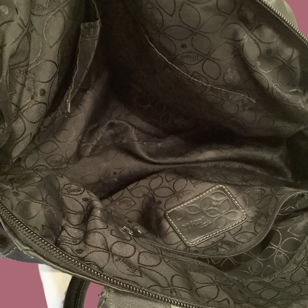 Fossil Dark Brown Leather Purse Duffle Style Bag - Picture 8 of 12